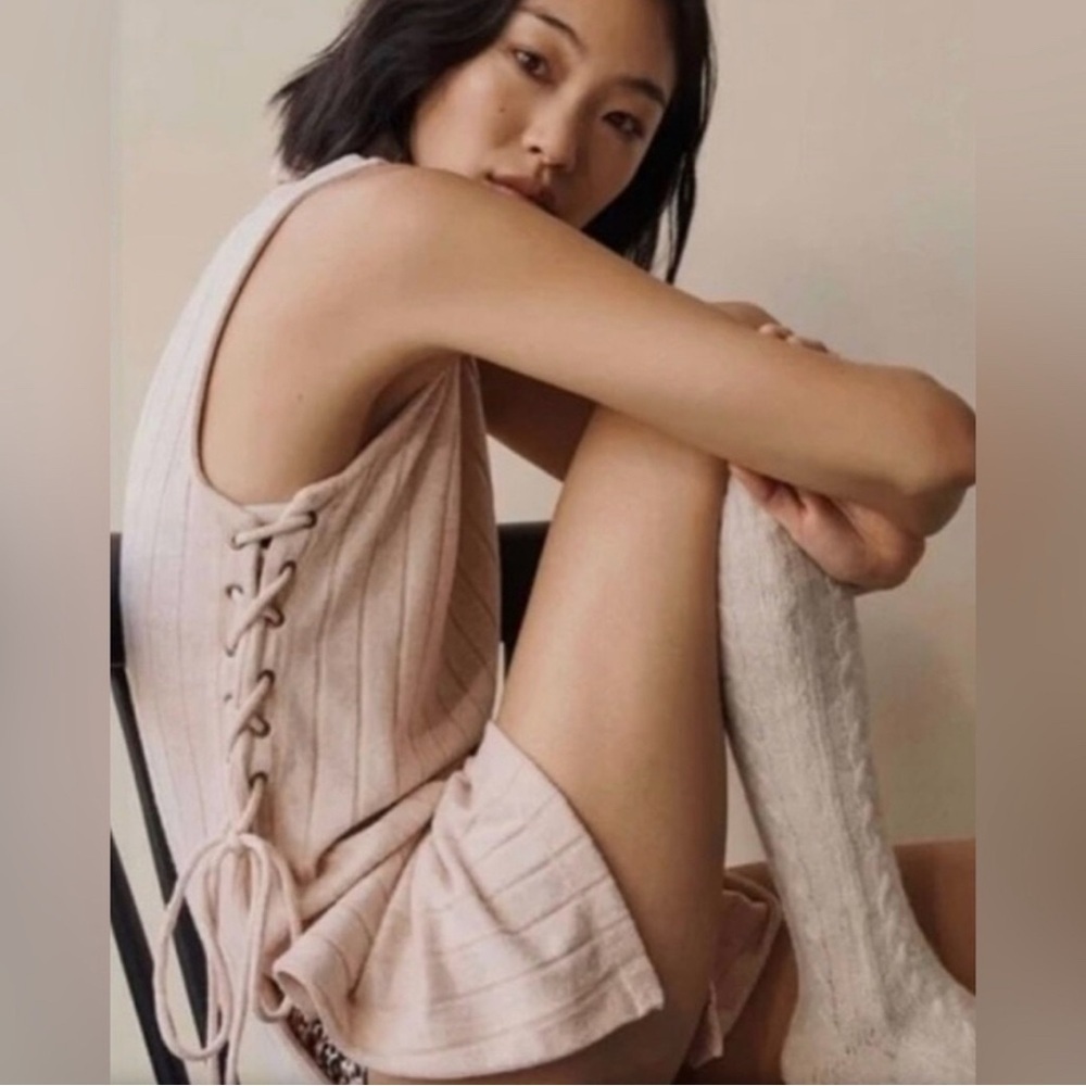 Anthropologie | Turtle neck tunic sweater Lace up sides Womens size S sleeveless